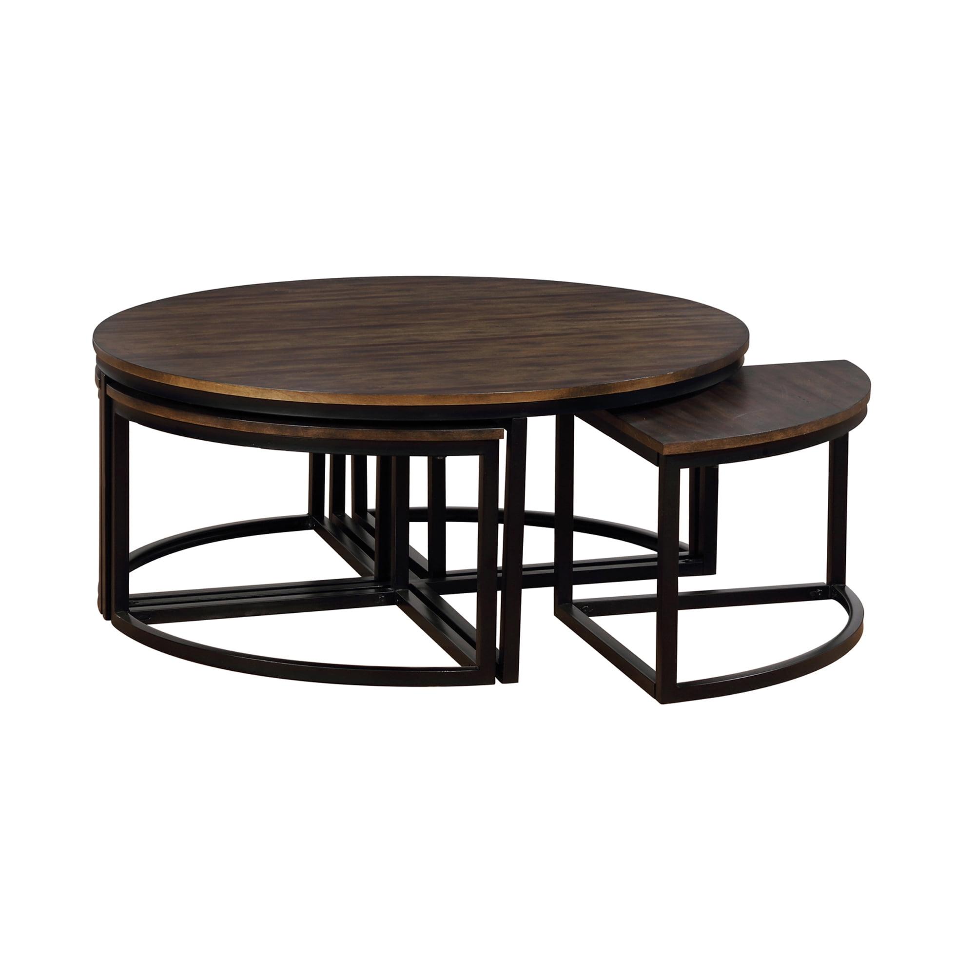 Espresso Acacia Wood & Metal 45" Round Nesting Coffee Table