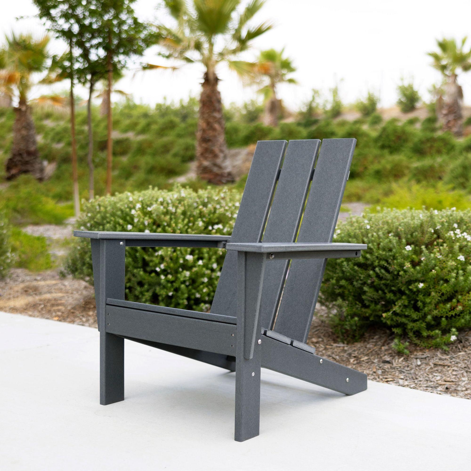 Arcadia Gray HDPE Modern Outdoor Adirondack Chair with Arms