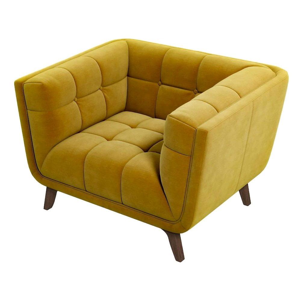 Arcadia Modern Tufted Tight Back Velvet Upholstered Lounge Chair in Dark Yellow