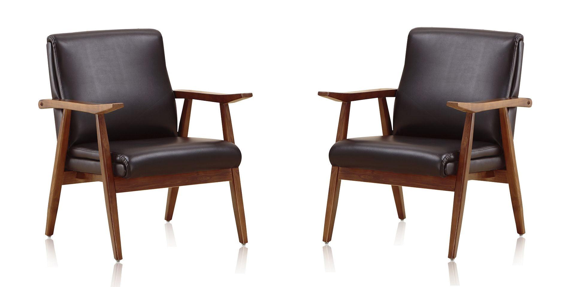 Set of 2 Archduke Faux Leather Accent Chairs Black - Manhattan Comfort: Beechwood Frame, No Assembly Required