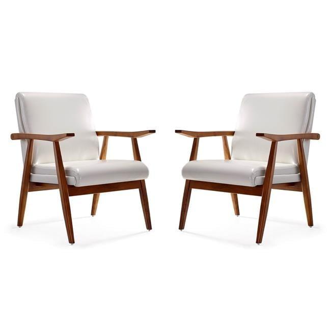 Set of 2 Archduke Faux Leather Accent Chairs White - Manhattan Comfort: Beechwood Frame, No Assembly Required