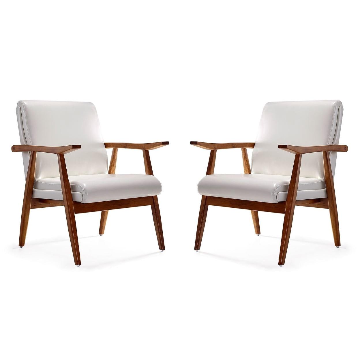 Archduke Mid-Century Modern White & Amber Faux Leather Accent Chair