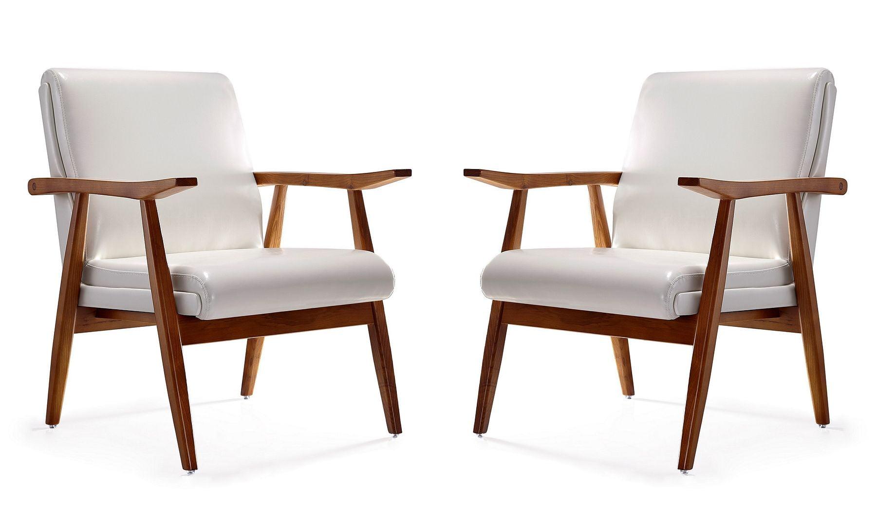 Set of 2 Archduke Faux Leather Accent Chairs White - Manhattan Comfort: Beechwood Frame, No Assembly Required