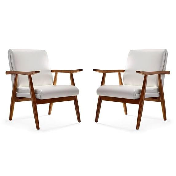 Set of 2 Archduke Faux Leather Accent Chairs White - Manhattan Comfort: Beechwood Frame, No Assembly Required