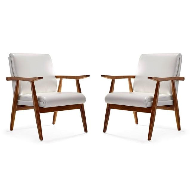 Set of 2 Archduke Faux Leather Accent Chairs White - Manhattan Comfort: Beechwood Frame, No Assembly Required