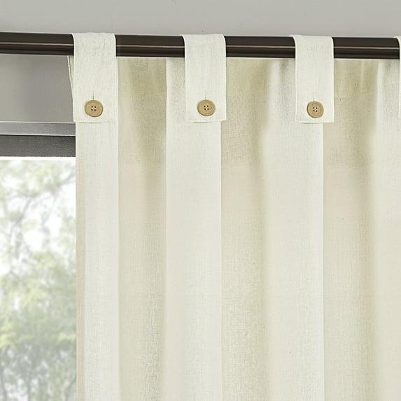 40"x63" Archaeo Light Filtering Cotton Blend Button Tab Top Curtain Panel Cream: Transitional Off-White Curtain