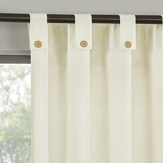 40"x63" Archaeo Light Filtering Cotton Blend Button Tab Top Curtain Panel Cream: Transitional Off-White Curtain
