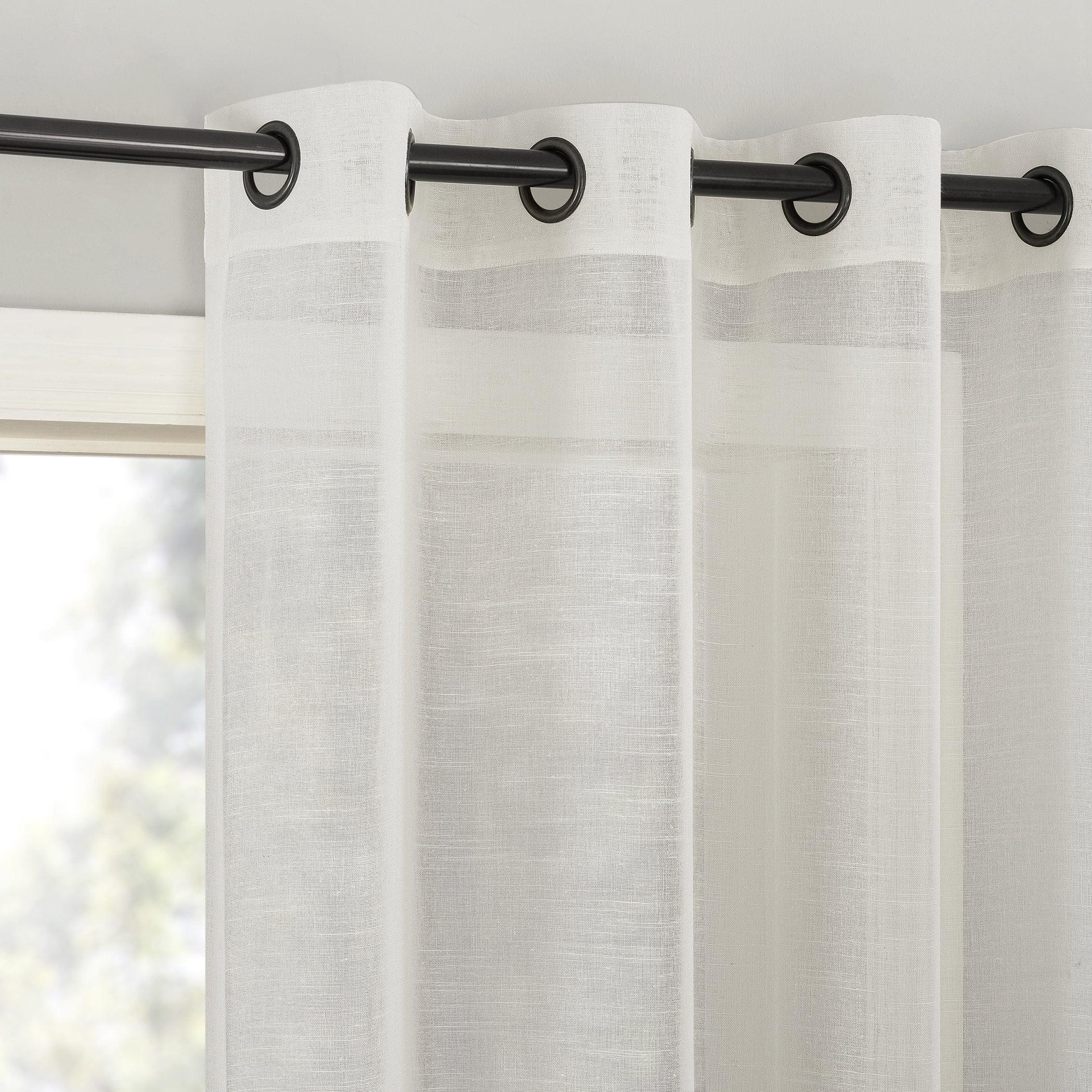 Archaeo Light Filtering Slub Textured Linen Blend Black Grommet Top Curtain Panel