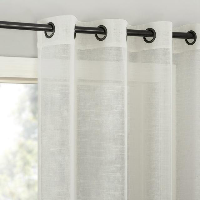 52"x63" Archaeo Light Filtering Slub Textured Linen Blend Black Grommet Top Curtain Panel Ivory: Modern Indoor Curtain