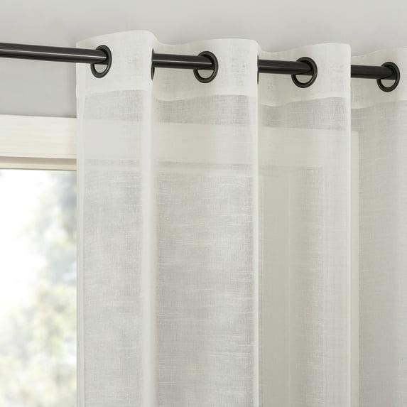 52"x84" Archaeo Light Filtering Slub Textured Linen Blend Black Grommet Top Curtain Panel Ivory: Modern Indoor Curtain