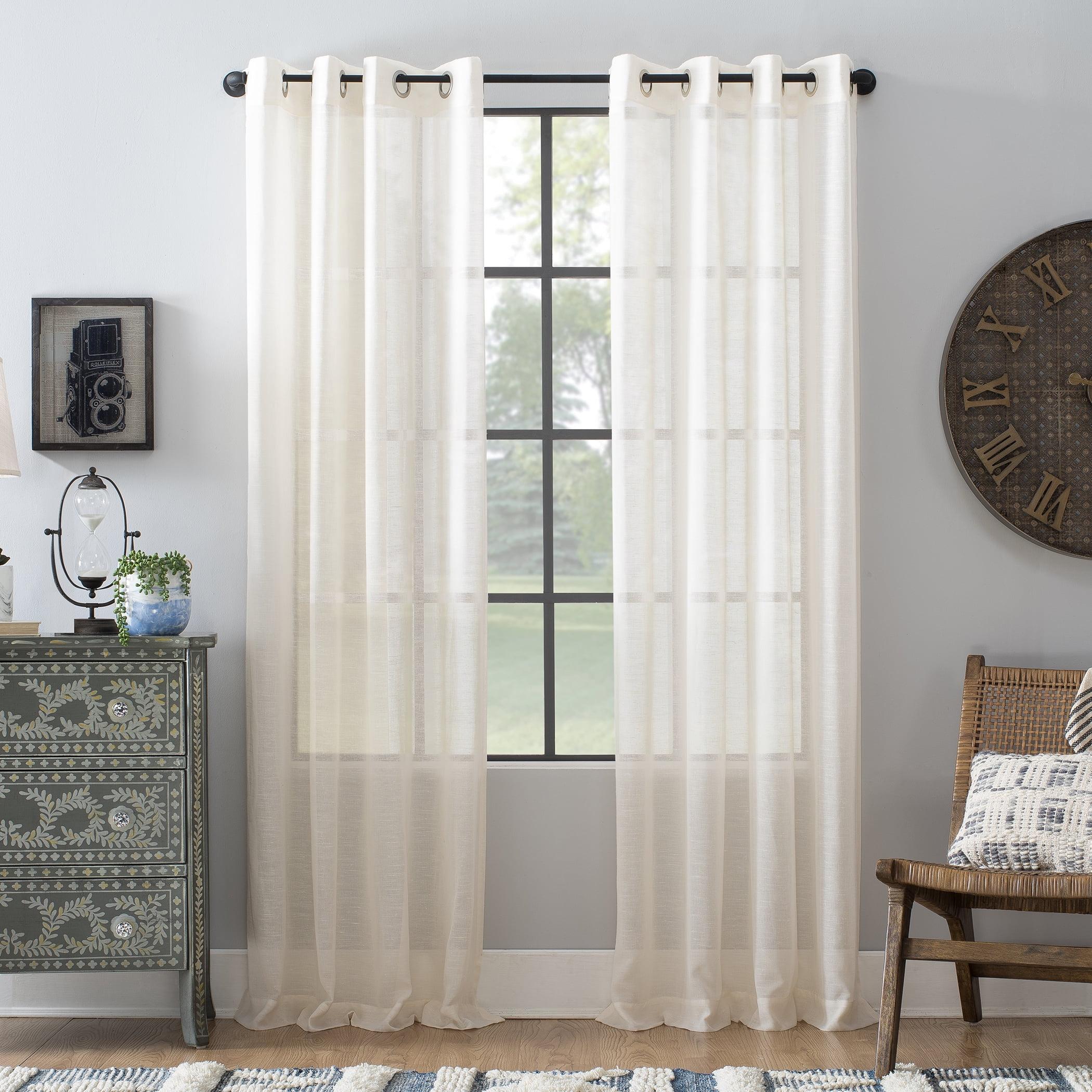 63"x52" Slub Textured Linen Blend Grommet Top Curtain Ivory - Archaeo: Light Filtering, Modern Indoor Panel