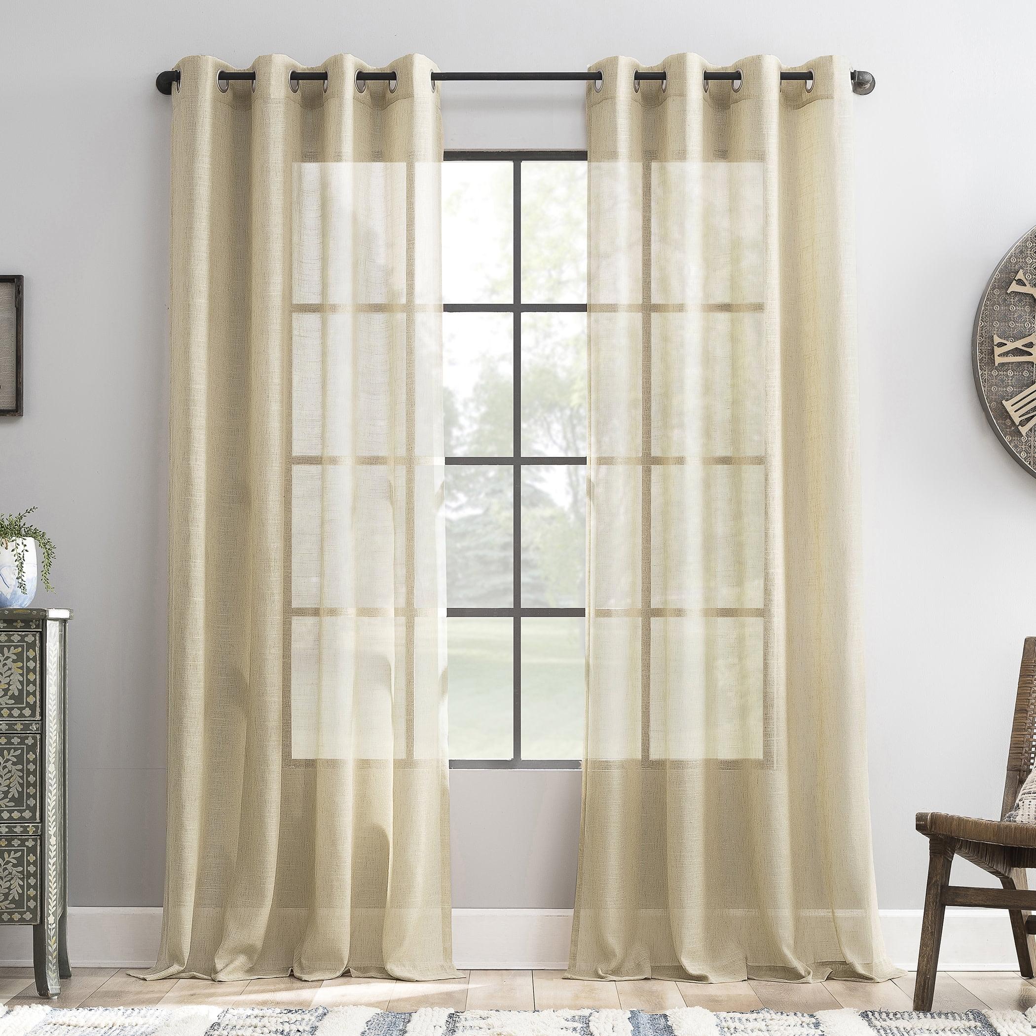 52"x63" Archaeo Light Filtering Slub Textured Linen Blend Grommet Top Curtain Panel Sand: Modern Indoor Decor