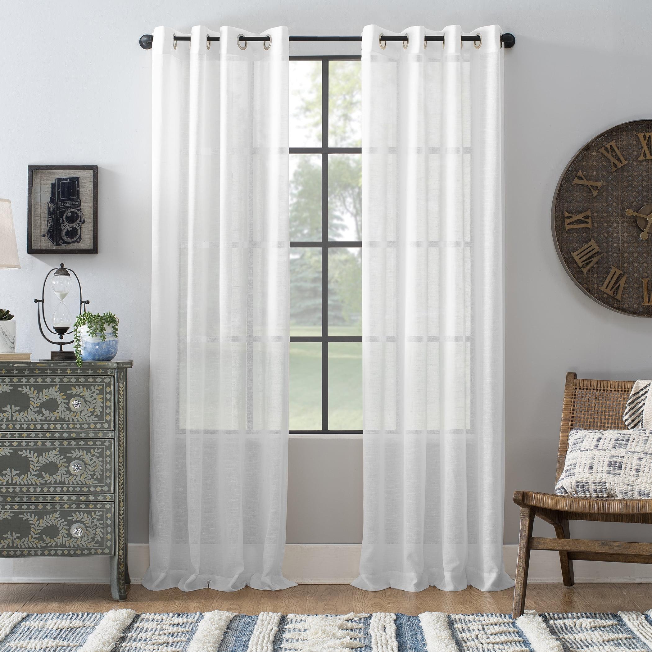95"x52" Slub Textured Linen Blend Grommet Top Curtain White - Archaeo: Modern Light Filtering Panel