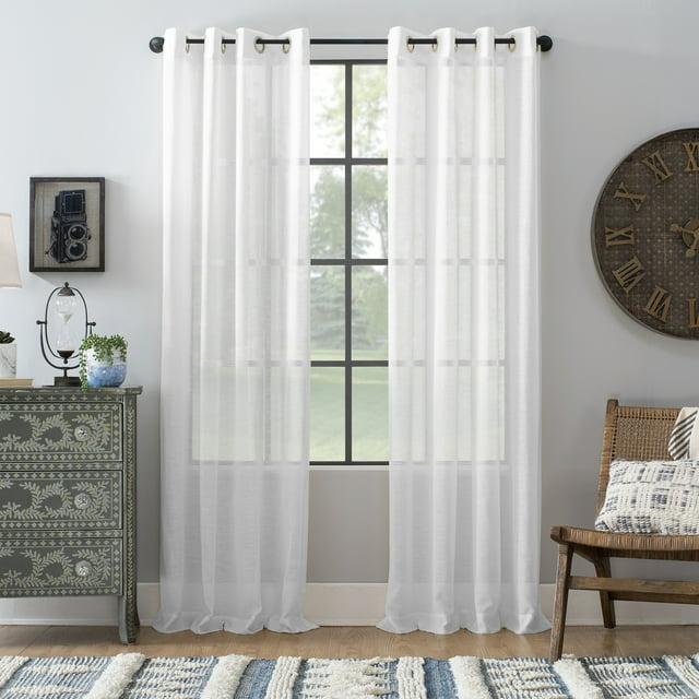 95"x52" Slub Textured Linen Blend Grommet Top Curtain White - Archaeo: Modern Light Filtering Panel