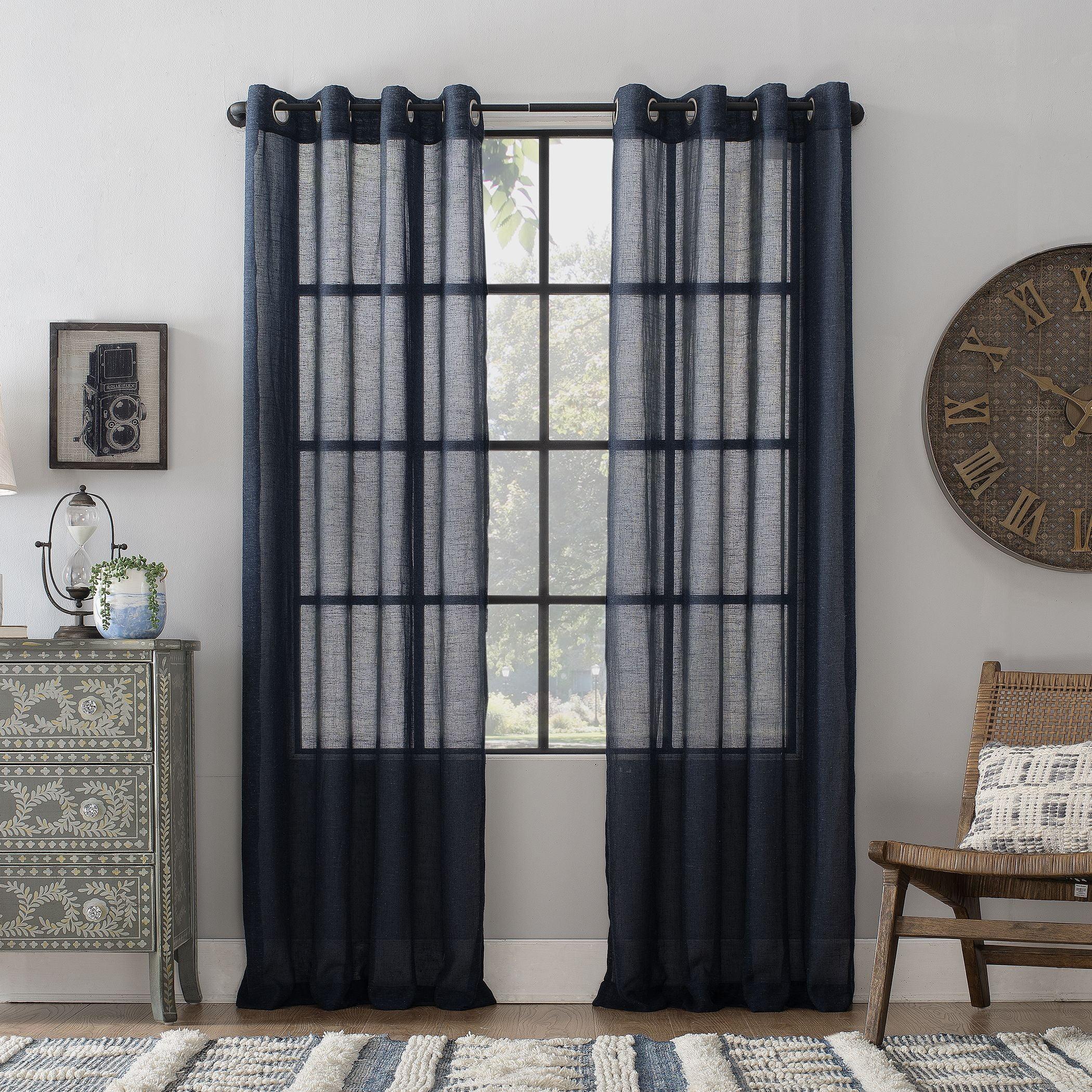 84"x52" Slub Textured Linen Blend Grommet Top Curtain Navy - Archaeo: Modern Light Filtering Panel