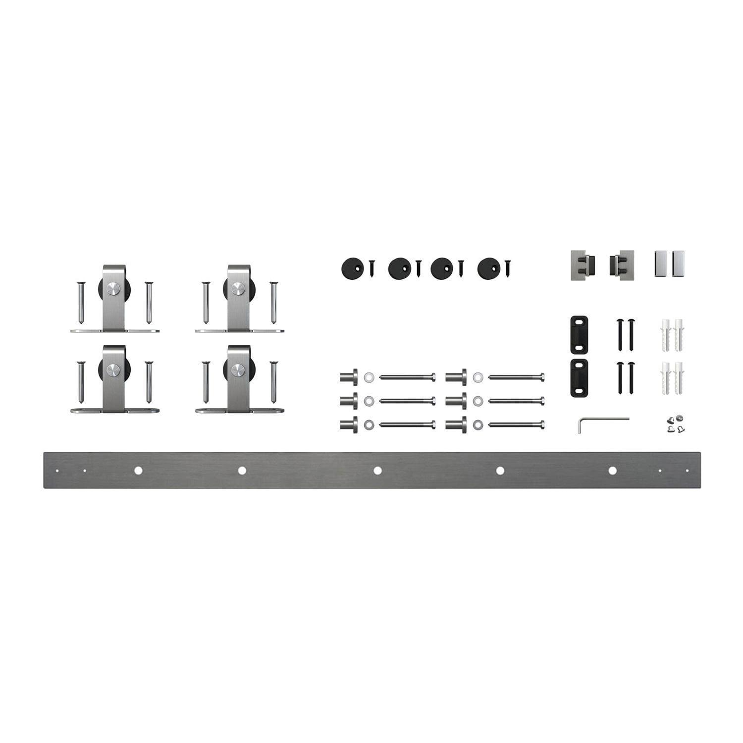 Architectural Products 48" Mini Barn Door Hardware Kits for Double Cabinet Doors Top Mount Design in Stainless Steel FSDH-TOPMT-SS-4-DD trimmable down to 43"