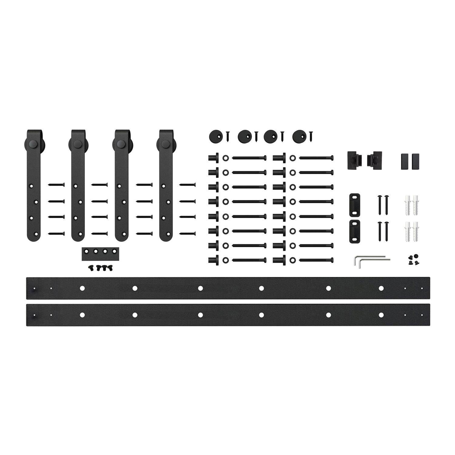 American Pro Decor 8 ft Solid Steel Mini Sliding Rolling Barn Door Hardware Kit for Double Wood Doors (2-Piece)