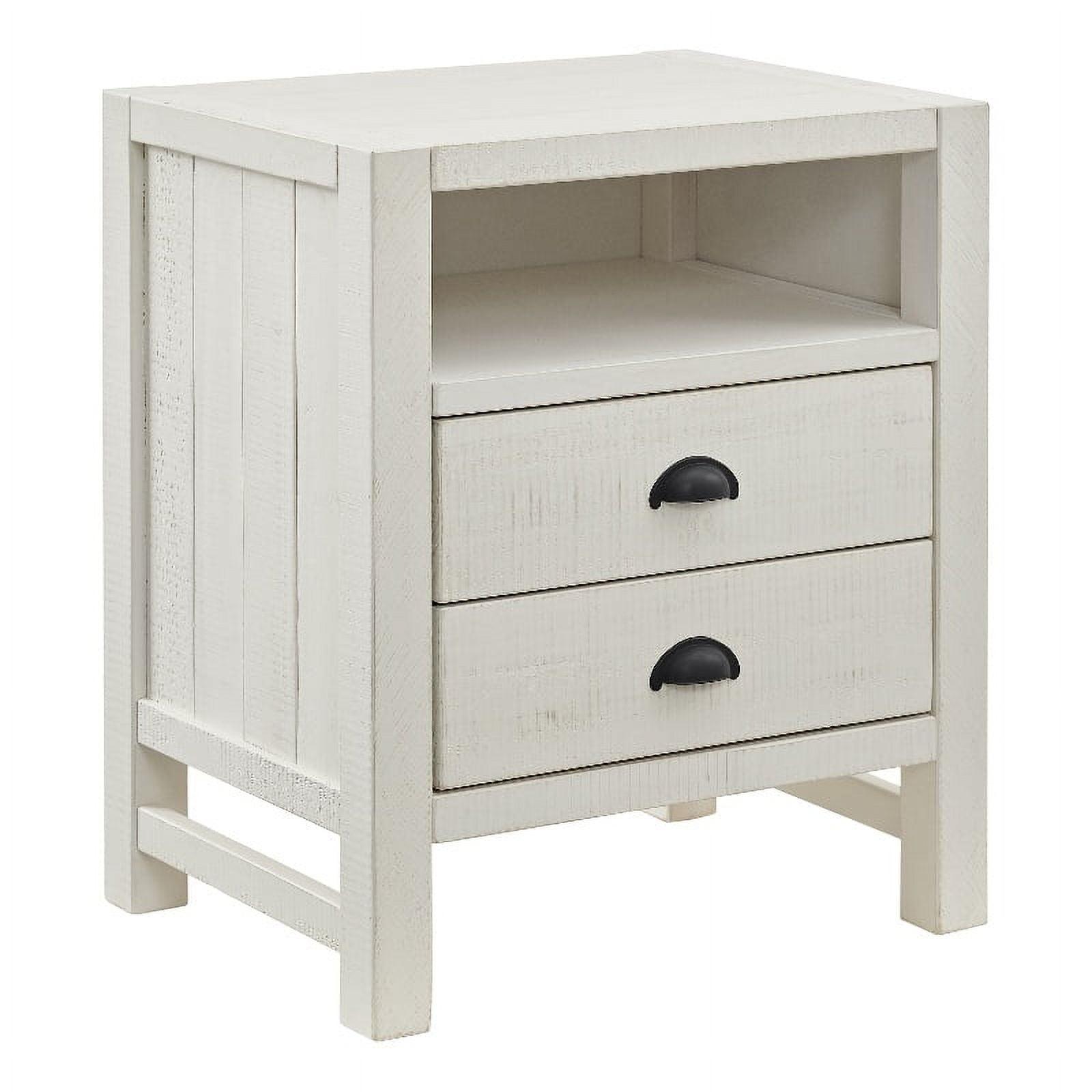 Arden 22" Driftwood White Pine 2-Drawer Nightstand with Open Shelf