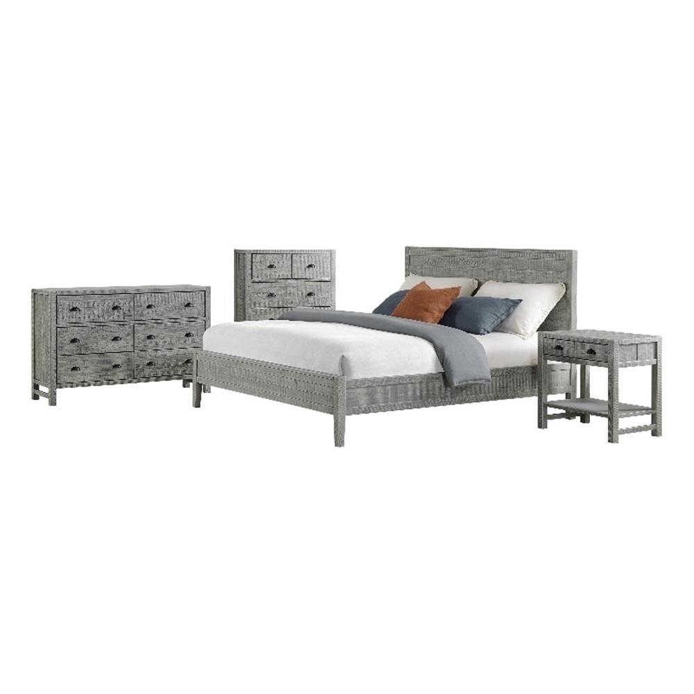 Arden Driftwood Gray Pine Wood 4-Piece King Bedroom Set