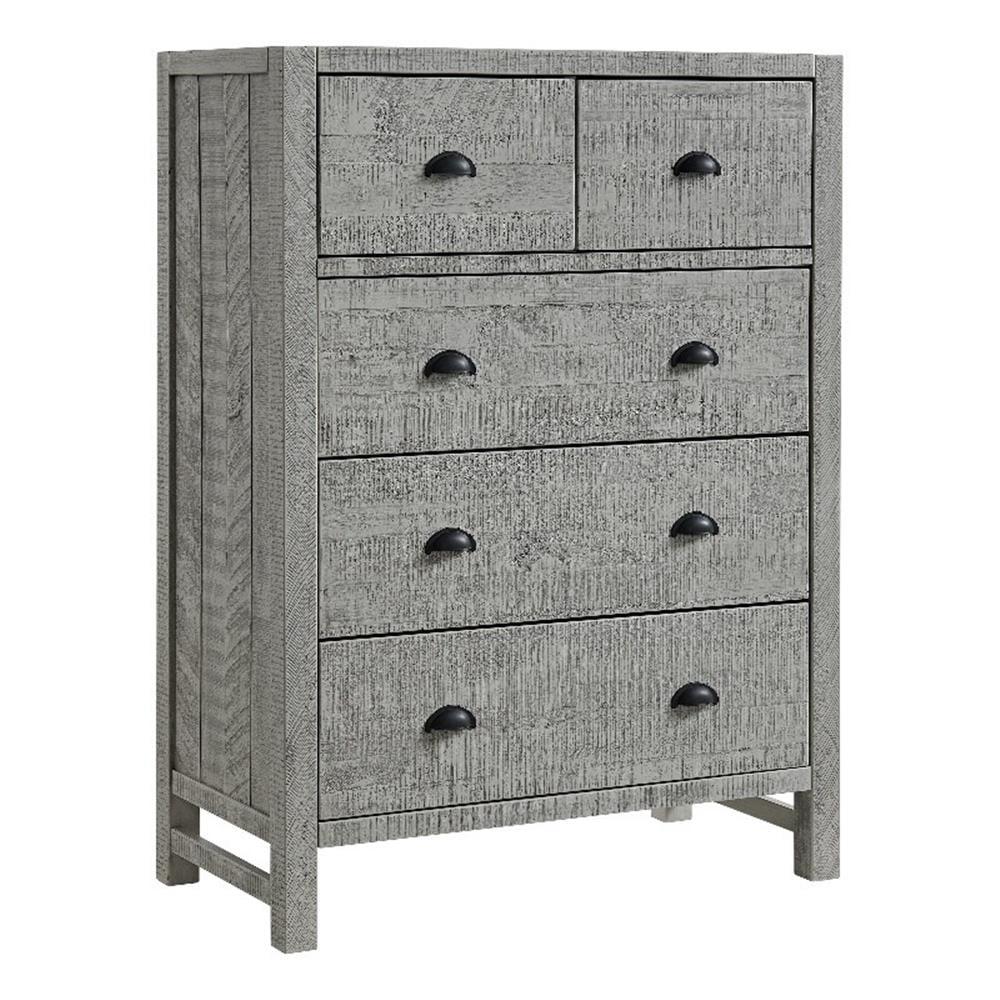 Arden 36" W Bohemian Style Rectangular Chest With 5 Drawers, With Hidden Fasteners