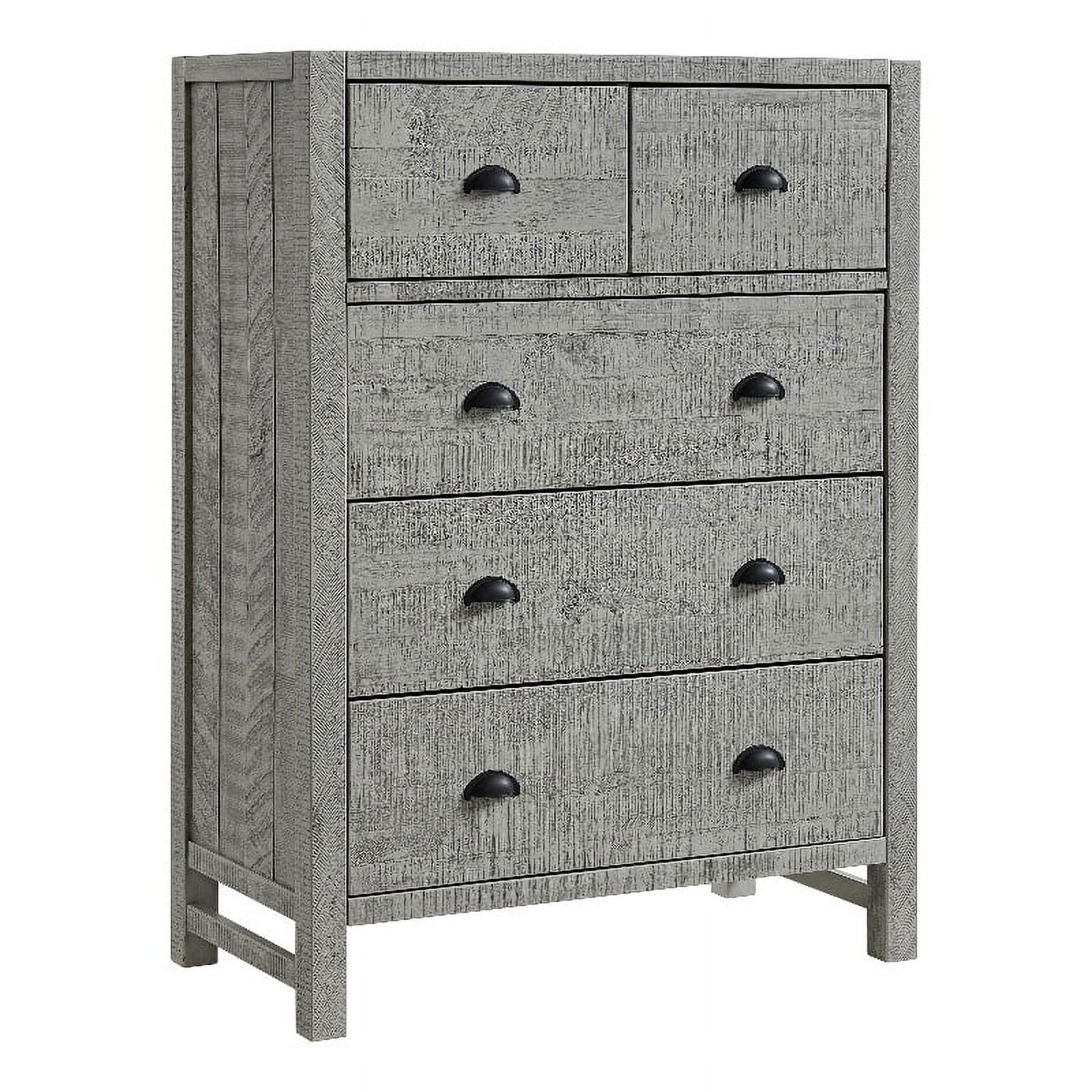 Arden Bohemian Driftwood Gray Solid Pine 5-Drawer Chest