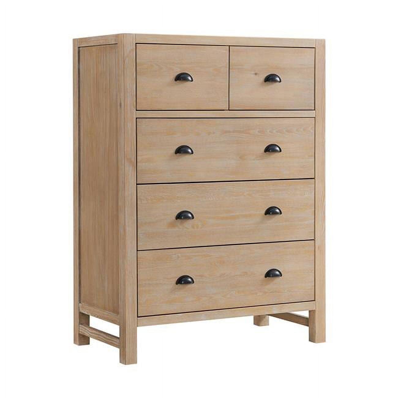 Arden Solid Pine Wood 5-Drawer Chest in Light Driftwood Finish