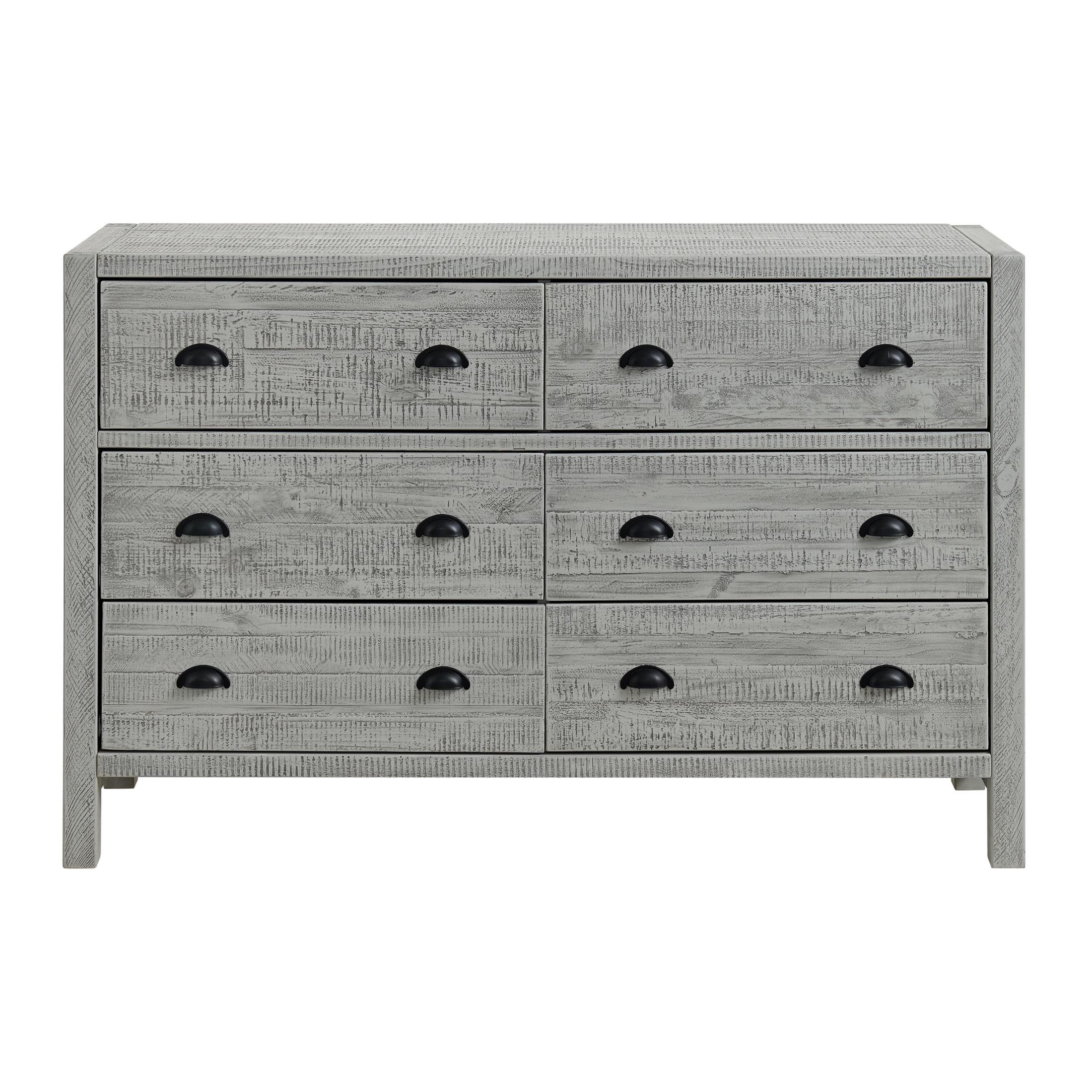 Alaterre Furniture Arden 6-Drawer Double Dresser, Solid Pine Wood, Black Metal Pulls, Anti-Tipping Kit Included, Modern Farmhouse Design, Driftwood Gray