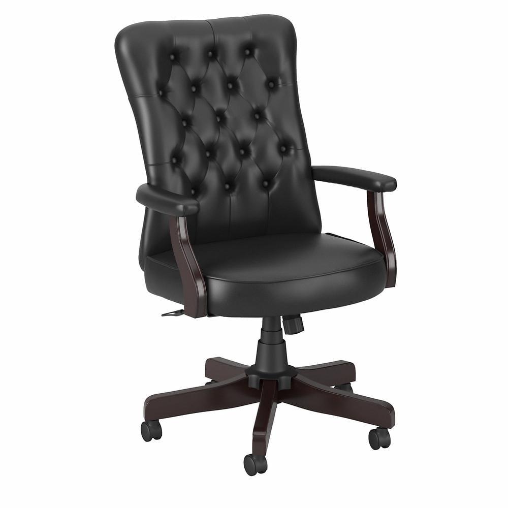 Executive High-Back Swivel Office Chair in Black Leather