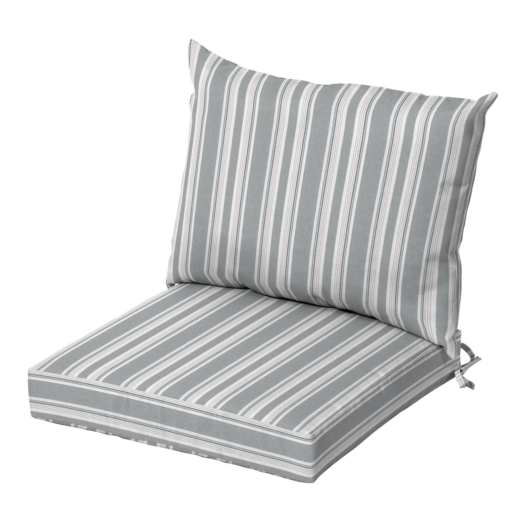 Gray Striped Nautical Outdoor Dining Chair Cushion Set