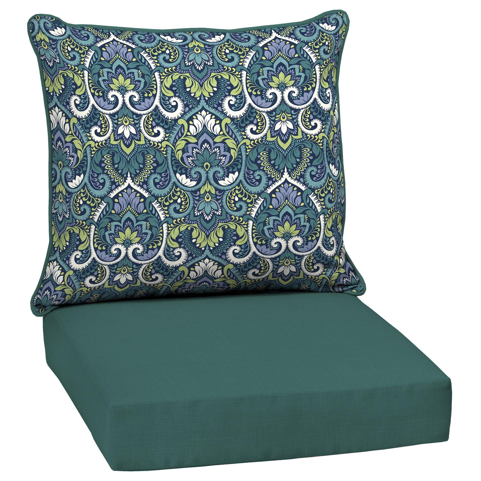 Arden Selections Reversible Outdoor Deep Seating Cushion Set 24 x 24, Sapphire Aurora Blue Damask