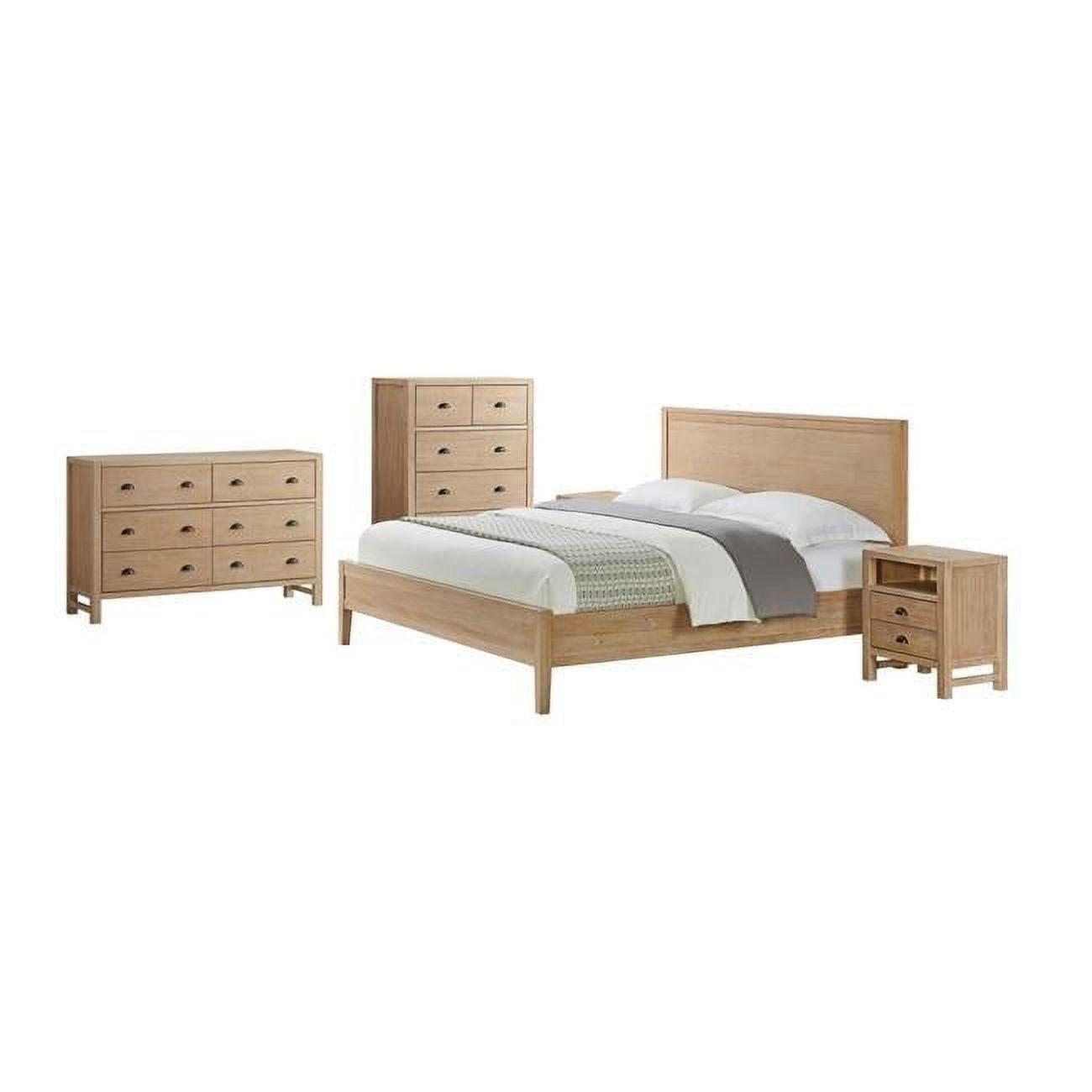 Arden 5-Piece Bedroom Set - Queen Bed, Two 2-Drawer Nightstands, 5-Drawer Chest, 6-Drawer Double Dresser, Solid Pine Wood, Light Driftwood Finish, Modern Rustic Style