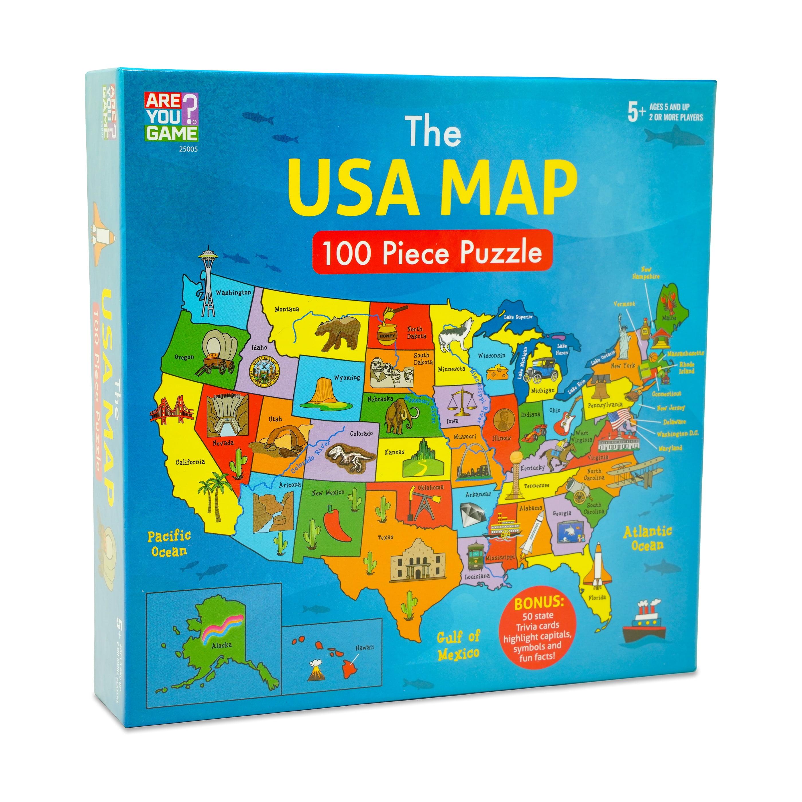 AreYouGame.com The USA Map Puzzle with Bonus Trivia Board Game
