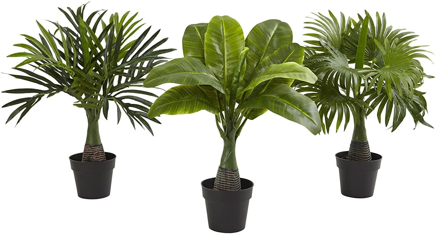 Tropical Trio Areca, Banana & Fountain Palm Artificial Plants Set