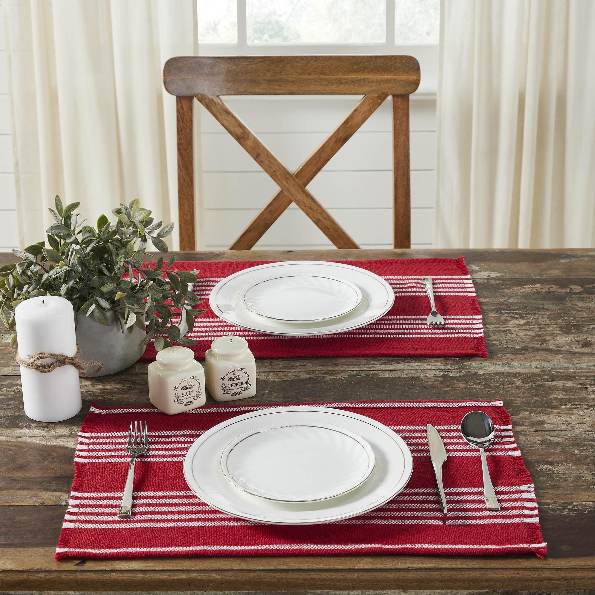 Arendal Red and White Cotton Striped Rectangle Placemats Set of 2