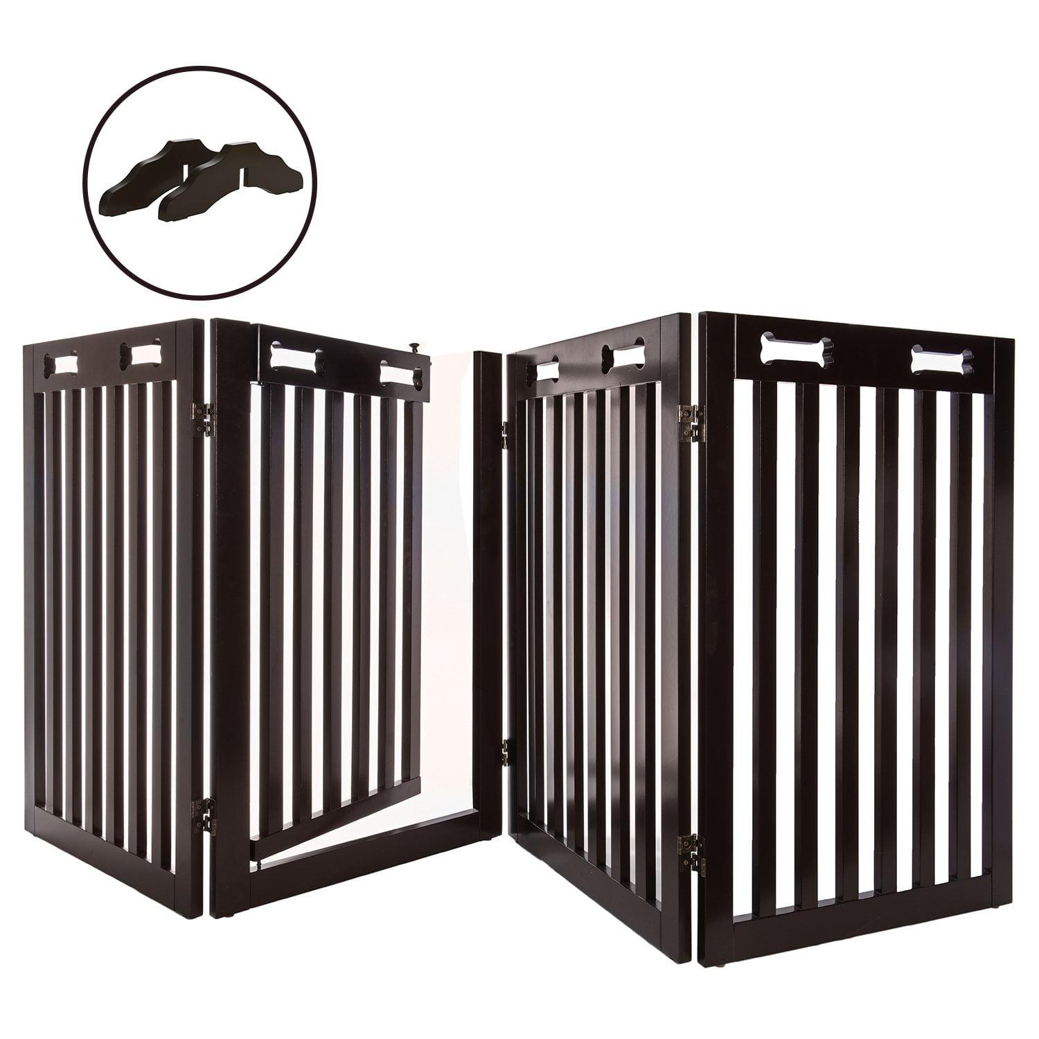 Arf Pets 31.5" Tall Freestanding Folding Dog Gate with Door - Dark Brown