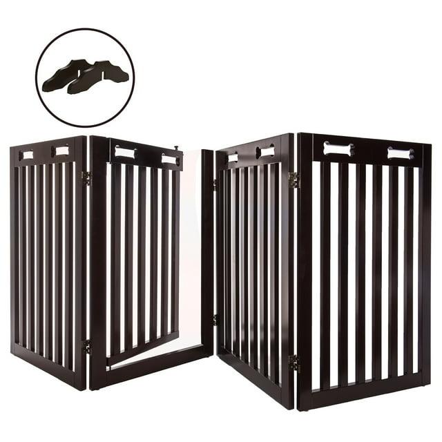 Arf Pets 31.5" Tall Freestanding Folding Dog Gate with Door - Dark Brown