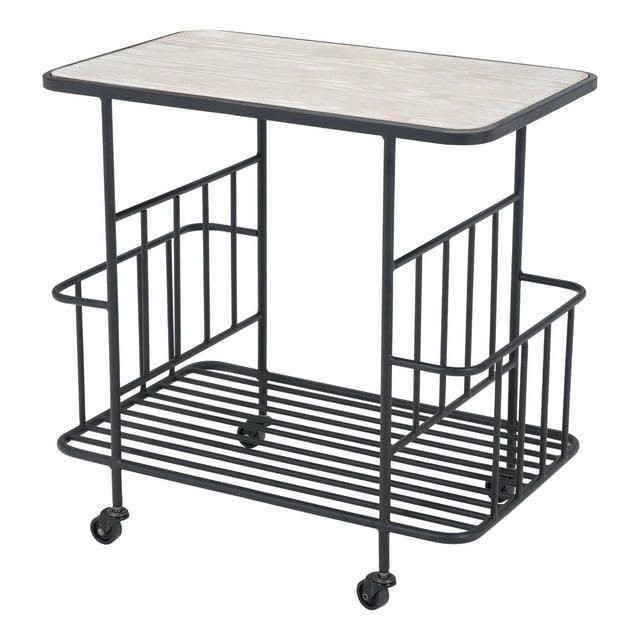 Argus Bar Cart Black Wood Top Rolling Storage Beverage Serving Table 4 Casters