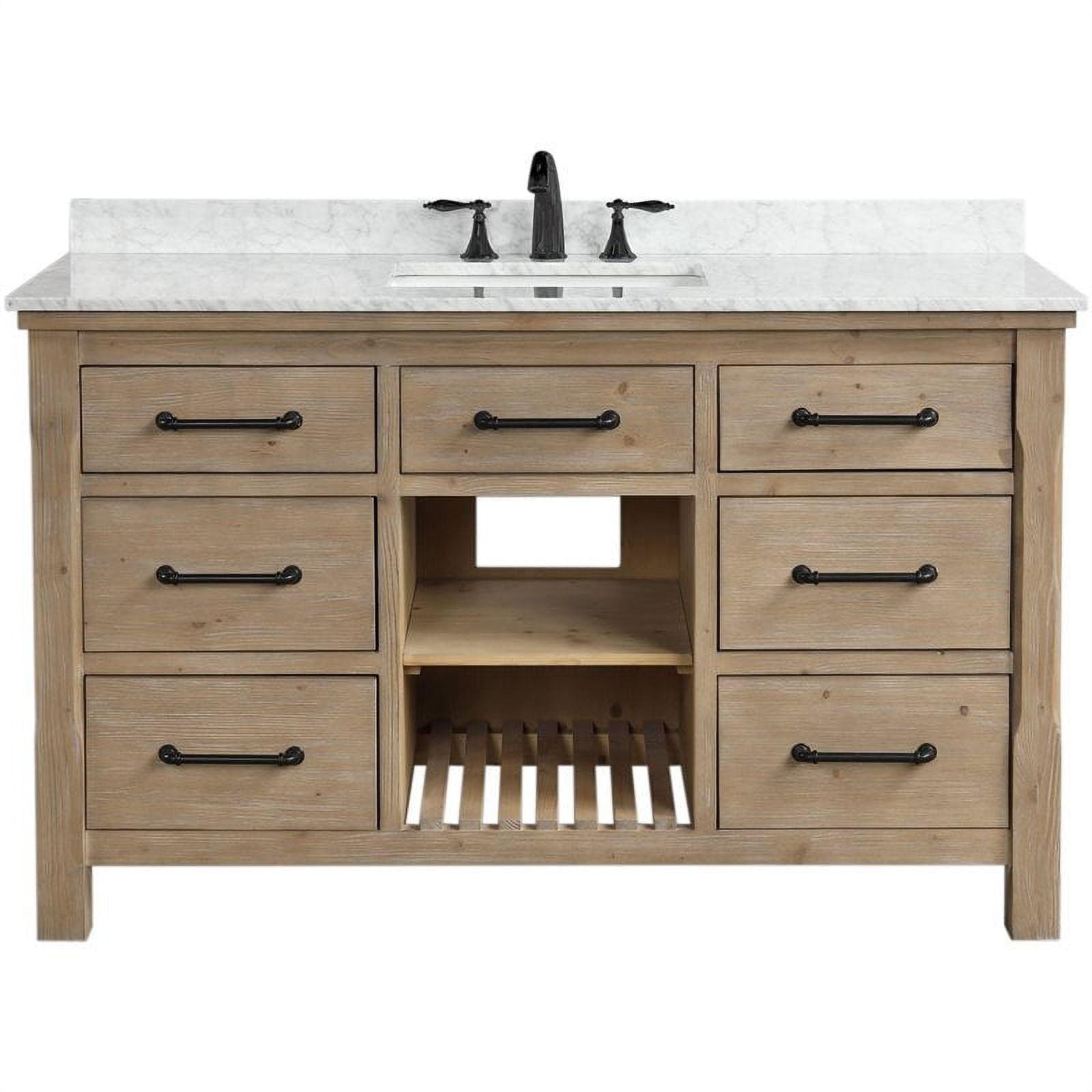 Lauren 55" Weathered Fir Bathroom Vanity with Marble Top