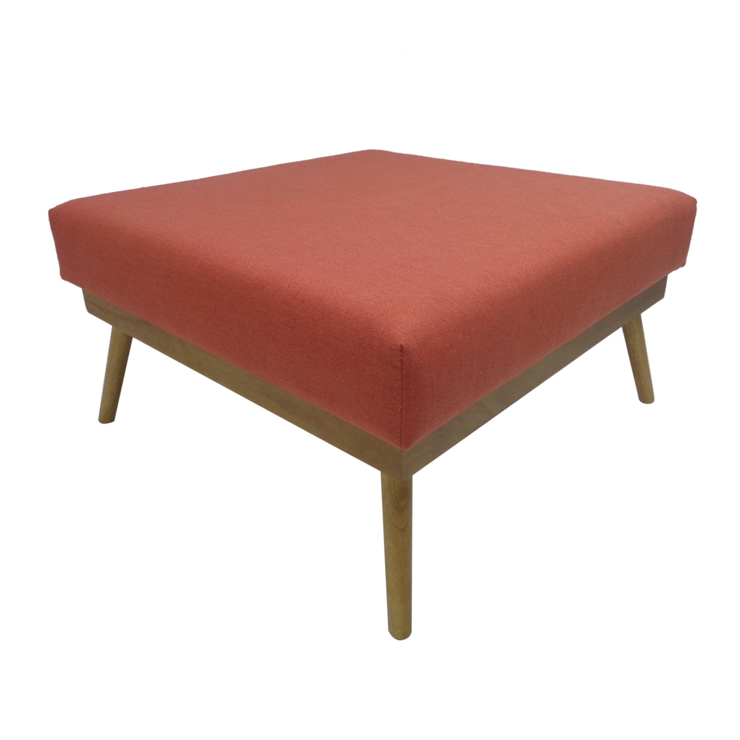 Aria Coral Fabric Large Ottoman with Splayed Rubberwood Legs