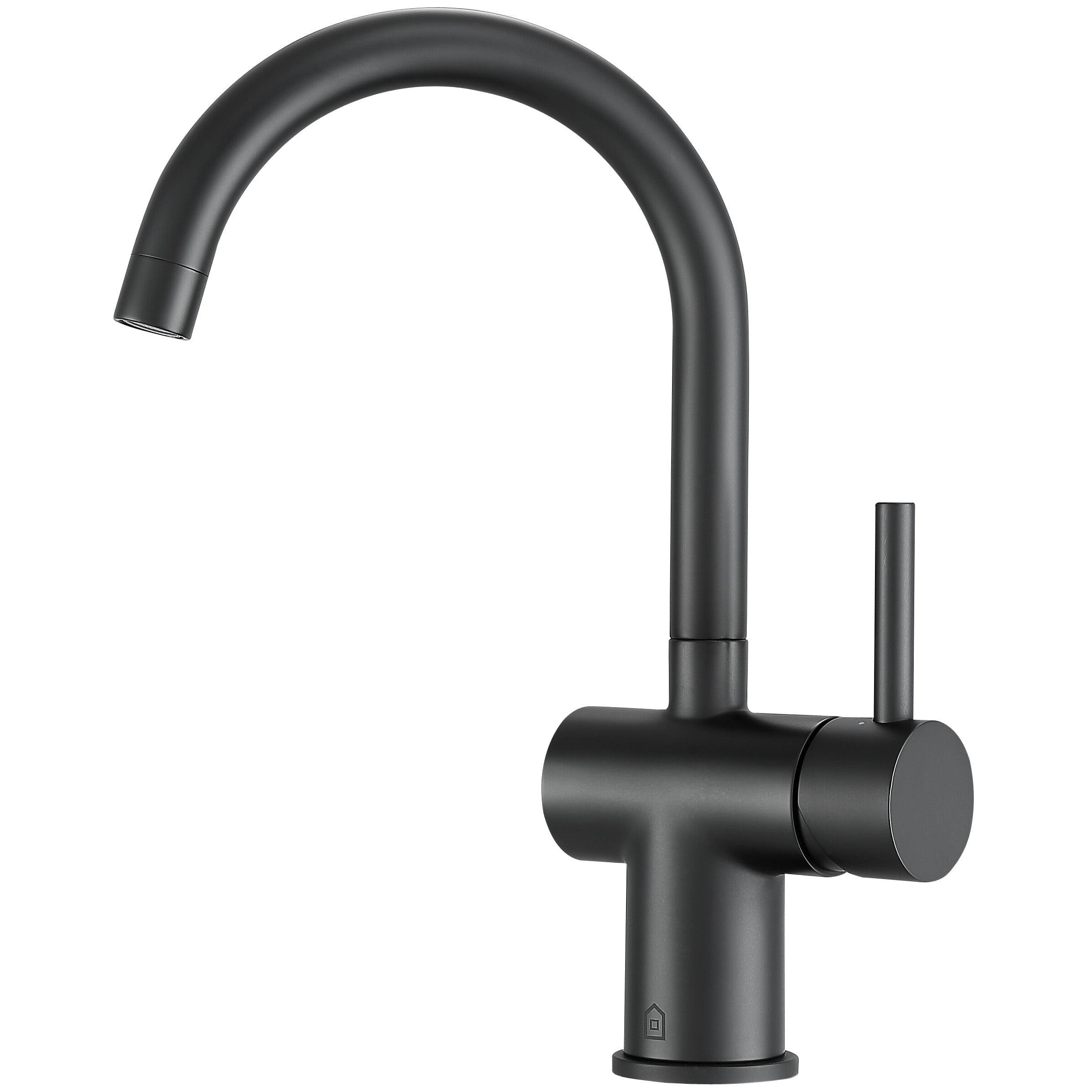 Matte Black Brass Single Handle Bathroom Faucet with High Arc Spout