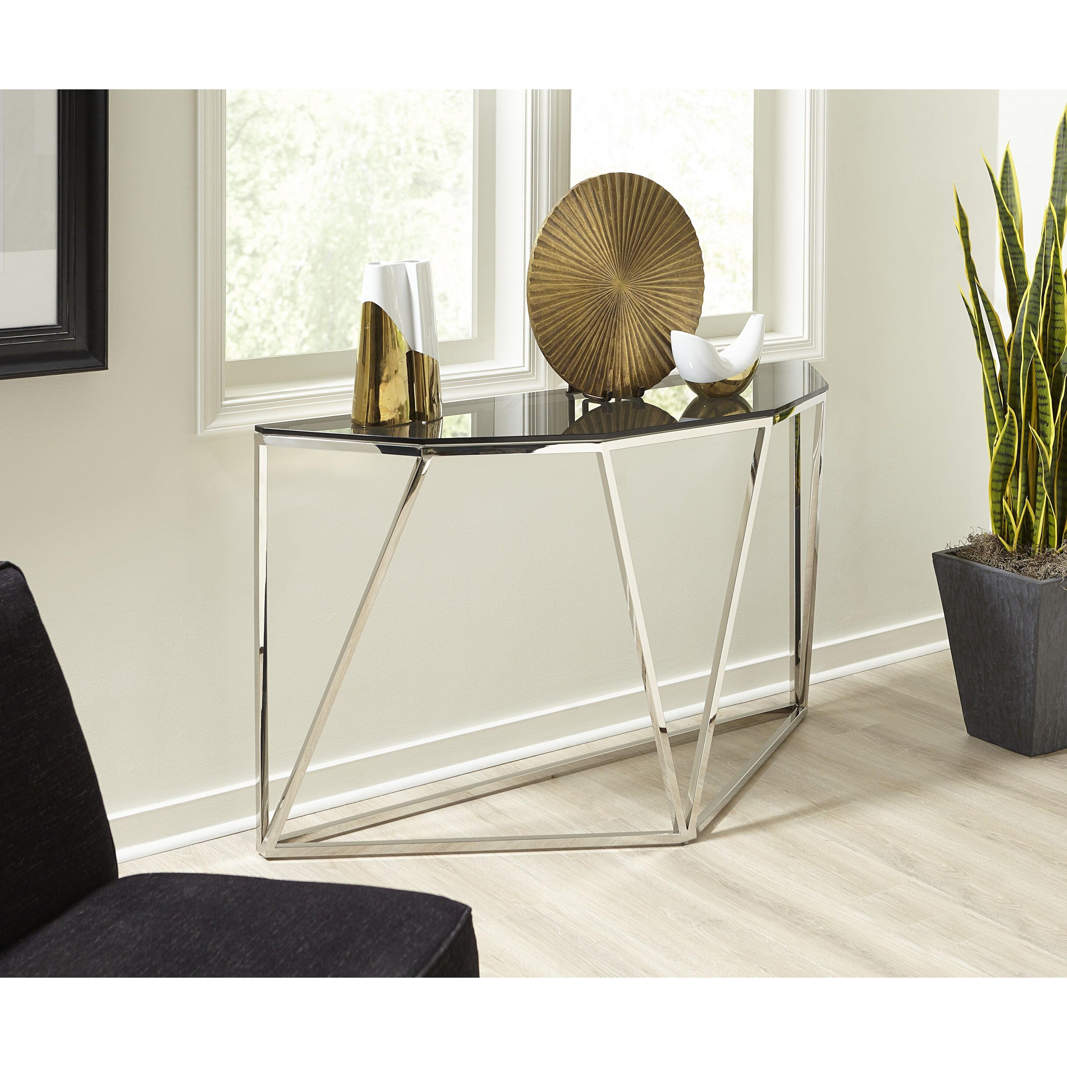 Modus Aria 55'' Smoked Glass & Polished Steel Console Table