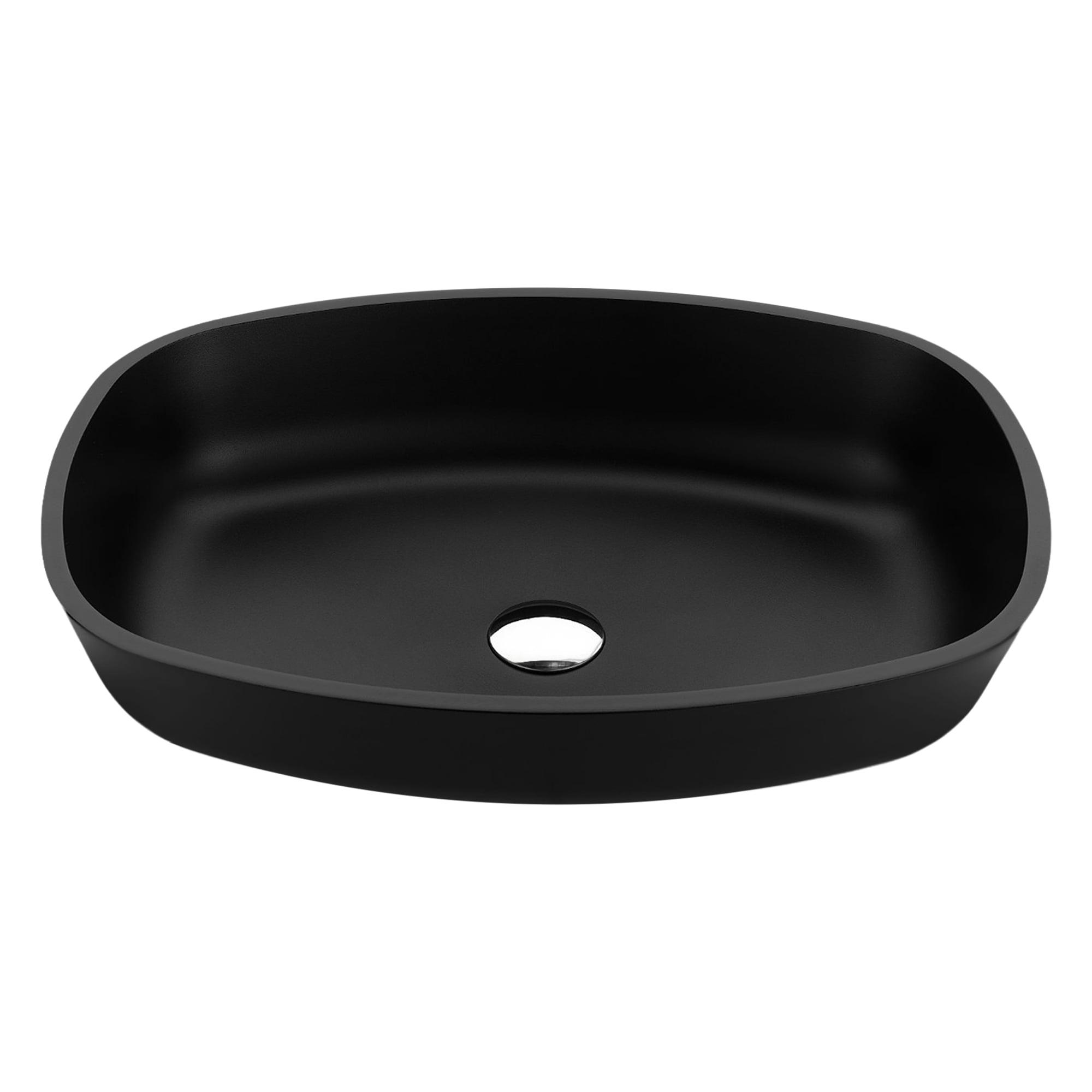 ANZZI 16.1'' Matte Black Glass Rectangular Bathroom Sink