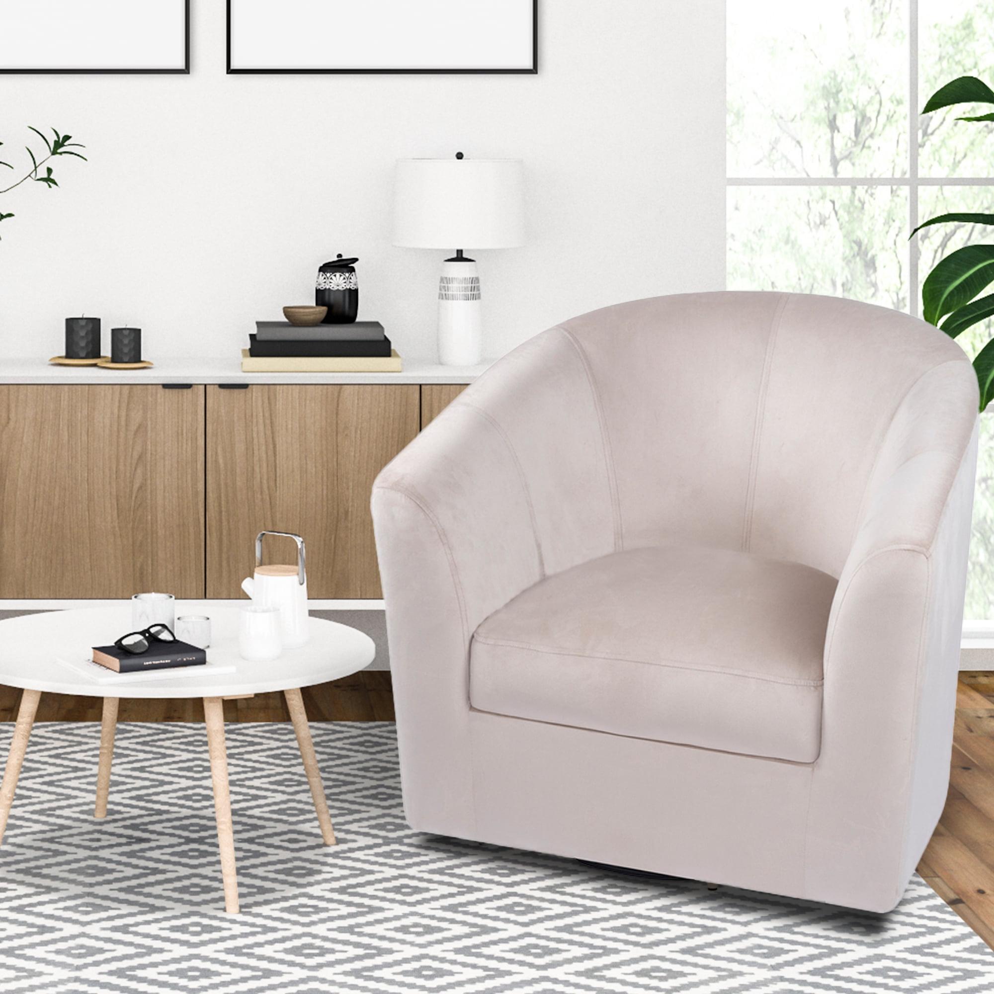 Ariana 360 Degree Swivel Barrel Chairs, Swivel Accent Chairs for Living Room with Armrest, Bucket Chairs for Home, Modern Accent Chairs, Small Club Chairs for Small Spaces - Ivory, Linen