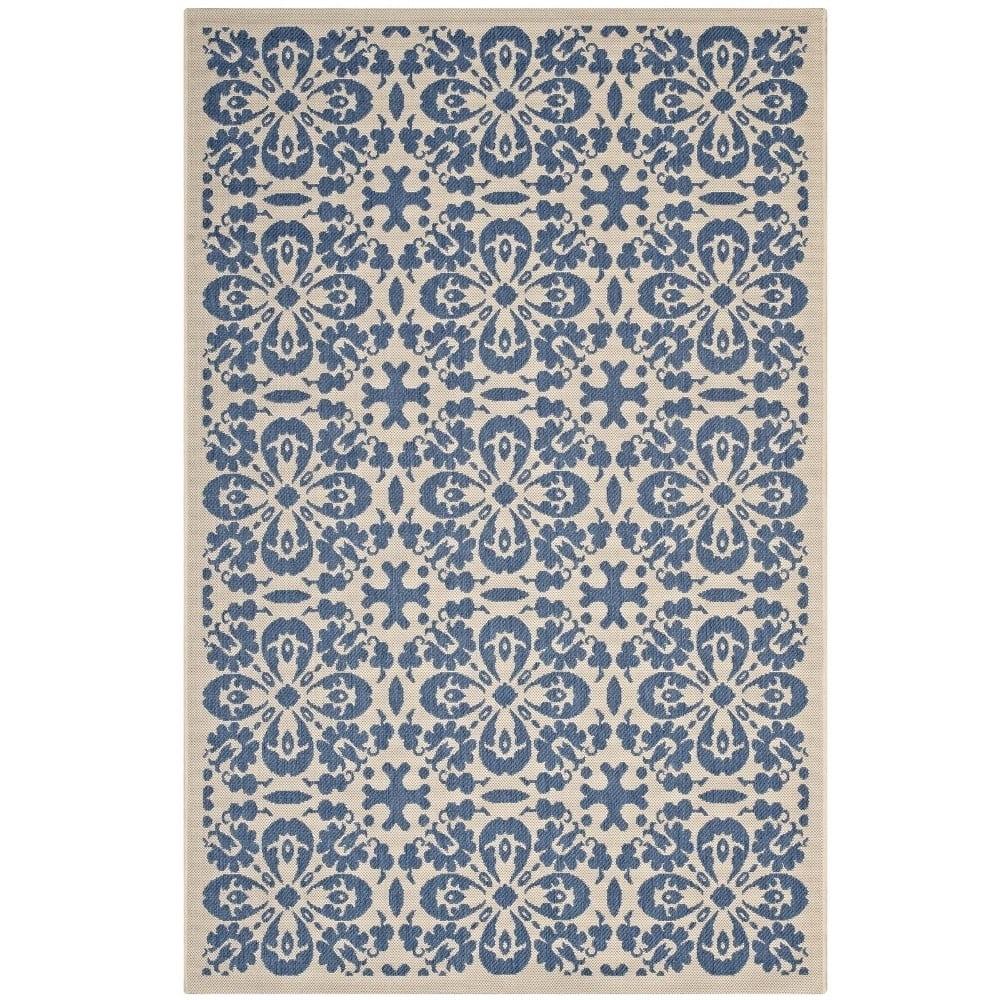 Ariana Vintage Floral Trellis 5x8 Blue and Beige Indoor-Outdoor Rug