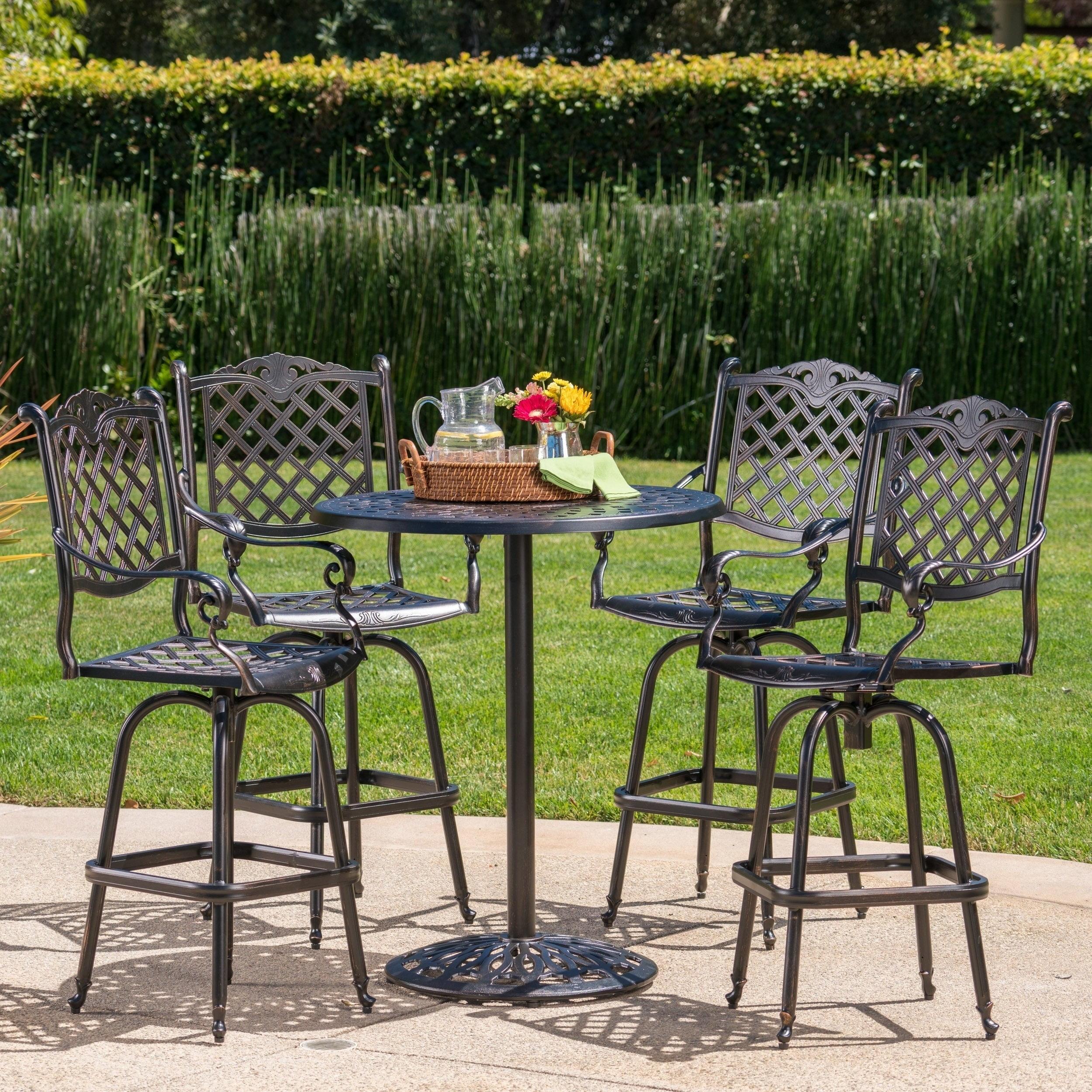 Arlana 5pc Cast Aluminum Bar Set Shiny Copper - Christopher Knight Home: Weather-Resistant, Includes 4 Stools