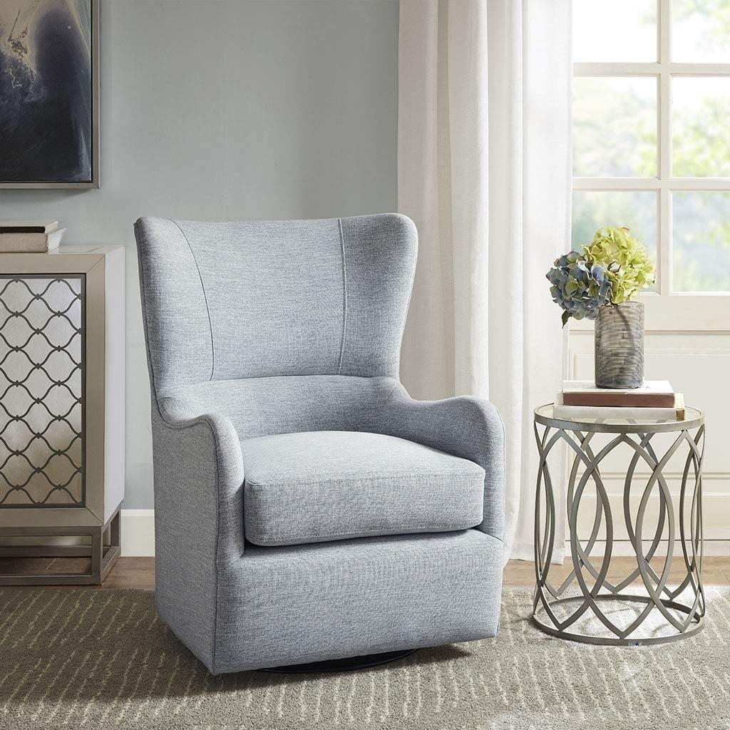 Arianna Light Blue Swivel Glider Chair with Manufactured Wood Frame