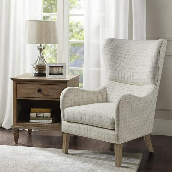 Madison Park Aria Swoop Upholstered Wing Chair Linen: Polyester, Removable Cushions, Wood Legs