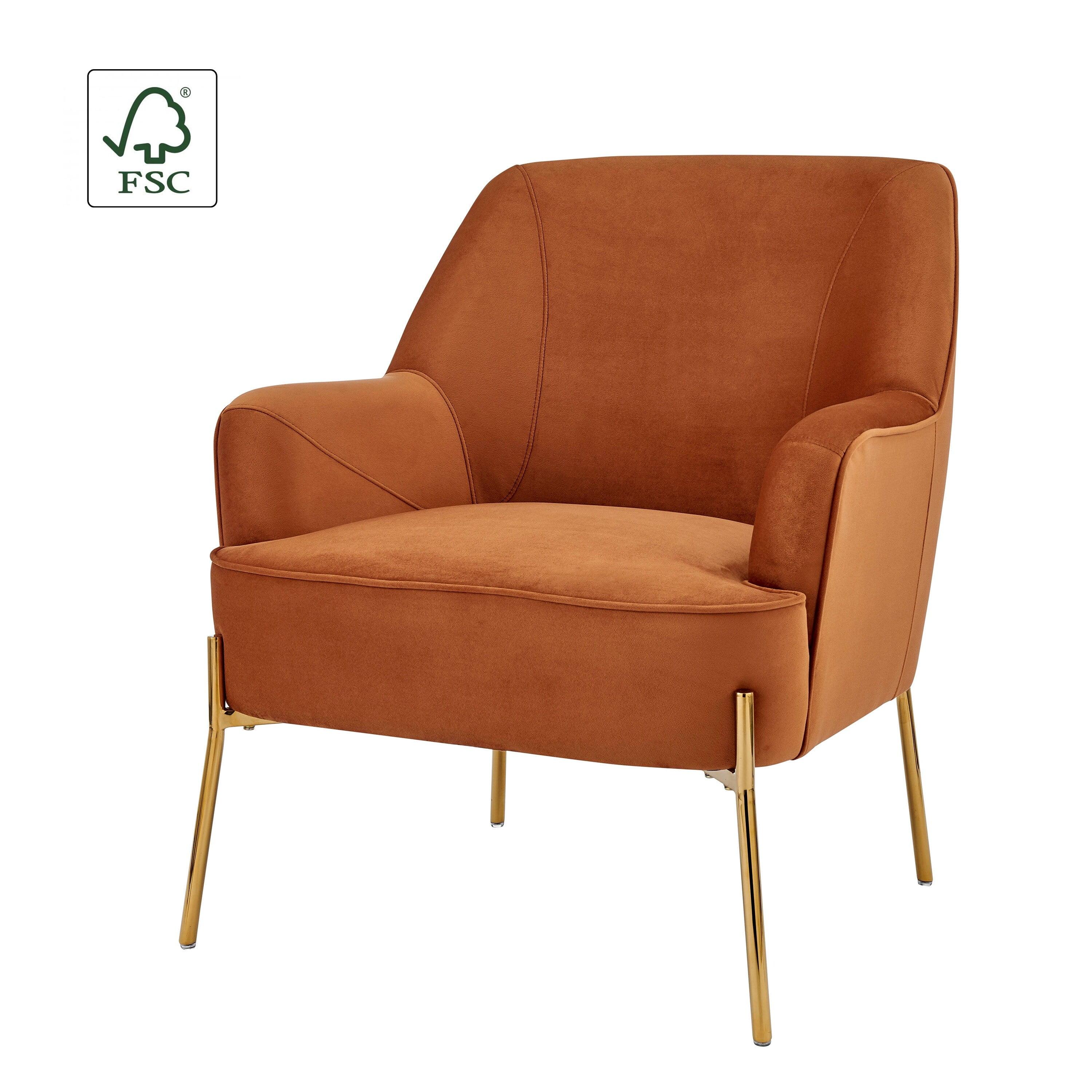 Alamo Terracotta Velvet Club Accent Chair with Gold Legs