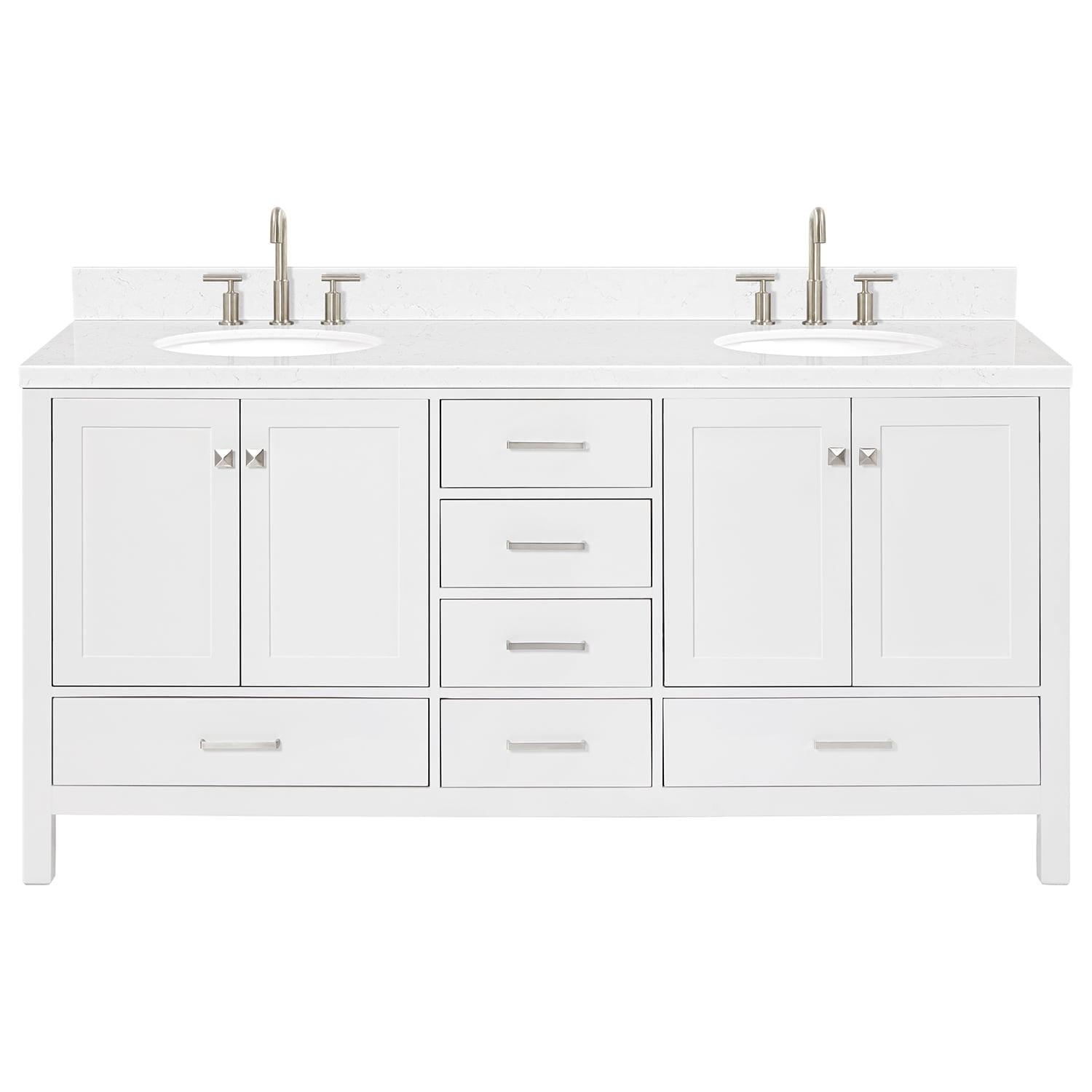 Cambridge 72" White Wood Double Sink Vanity with Quartz Top