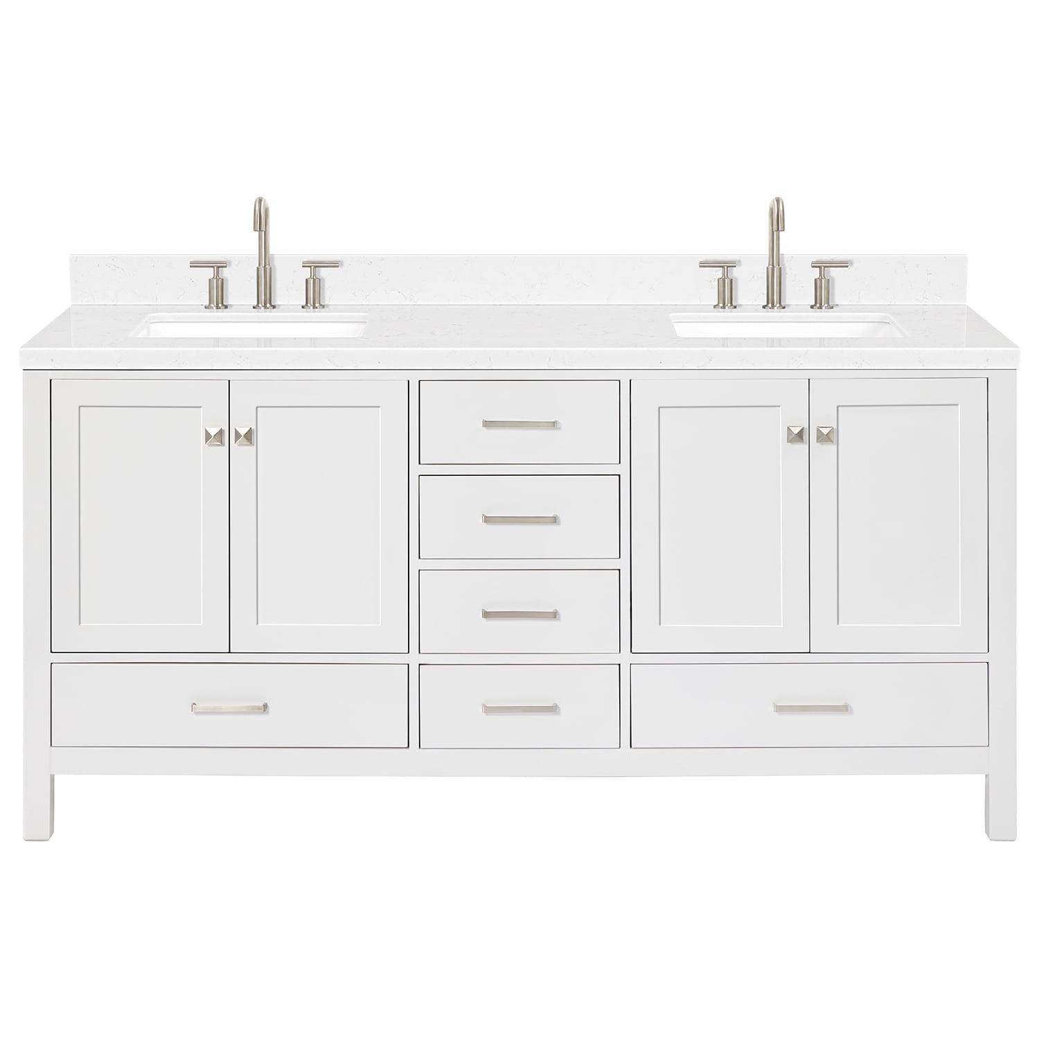 Cambridge 72'' White Freestanding Double Vanity with Brushed Nickel Hardware